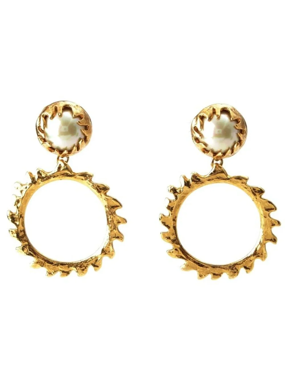 Saint Laurent Vintage Pearl Hoop Earrings Gold